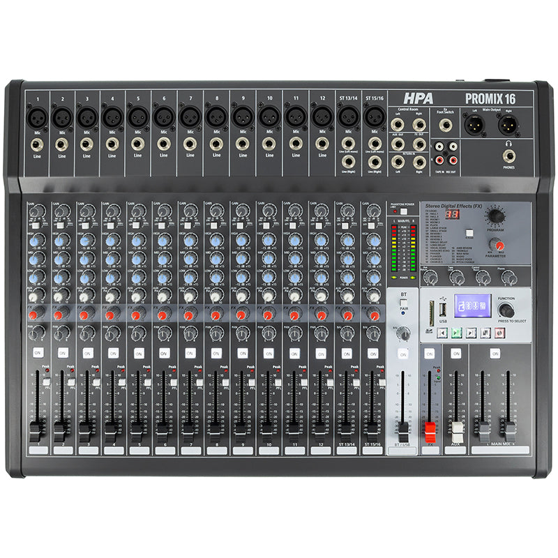 Mixer digital 16 canale cu 48V, BT, USB, SD, multi-efecte HPA HPAPROMIX16