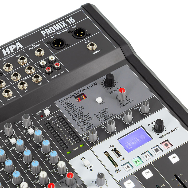 Mixer digital 16 canale cu 48V, BT, USB, SD, multi-efecte HPA HPAPROMIX16