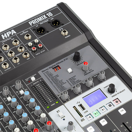 Mixer digital 16 canale cu 48V, BT, USB, SD, multi-efecte HPA HPAPROMIX16