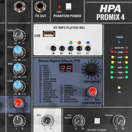 Mixer digital 4 canale 48V, Bluetooth, USB/SD, HPA HPAPROMIX4