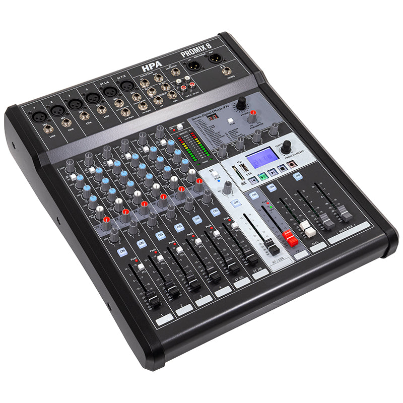 Mixer digital 8 canale cu USB, Bluetooth și alimentare 48 V HPA HPAPROMIX8