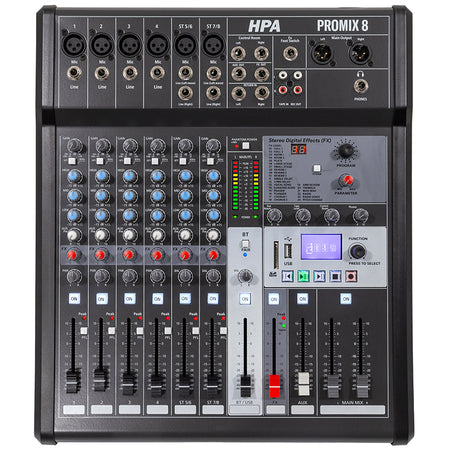 Mixer digital 8 canale cu USB, Bluetooth și alimentare 48 V HPA HPAPROMIX8