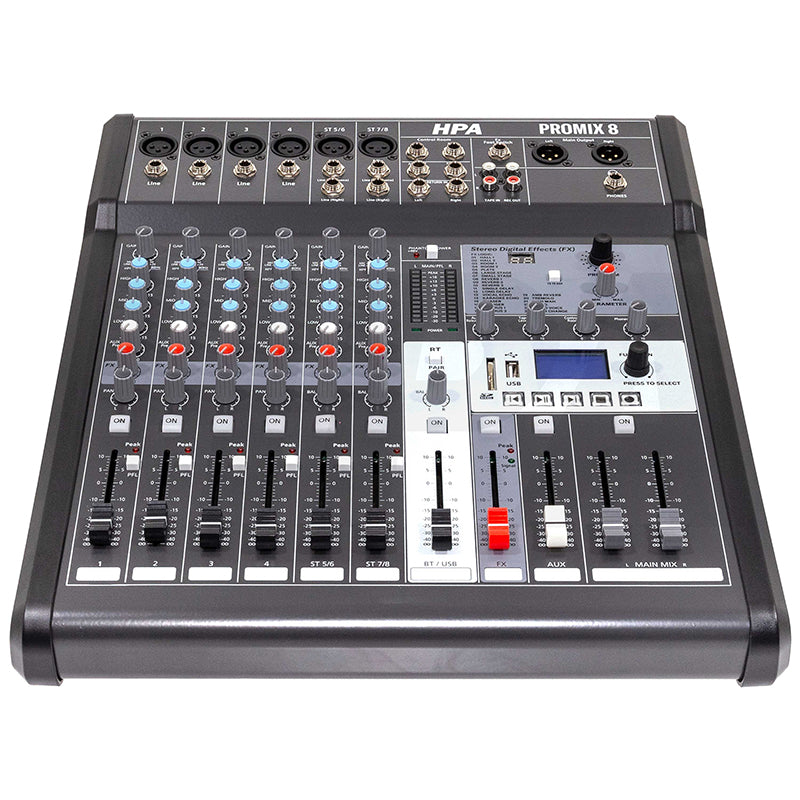 Mixer digital 8 canale cu USB, Bluetooth și alimentare 48 V HPA HPAPROMIX8