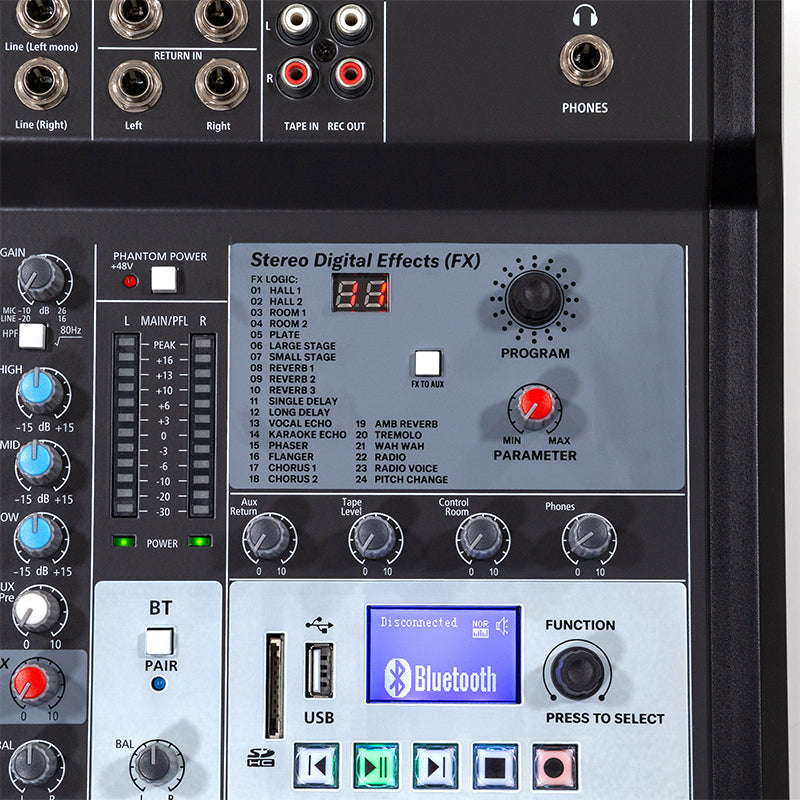 Mixer digital 8 canale cu USB, Bluetooth și alimentare 48 V HPA HPAPROMIX8