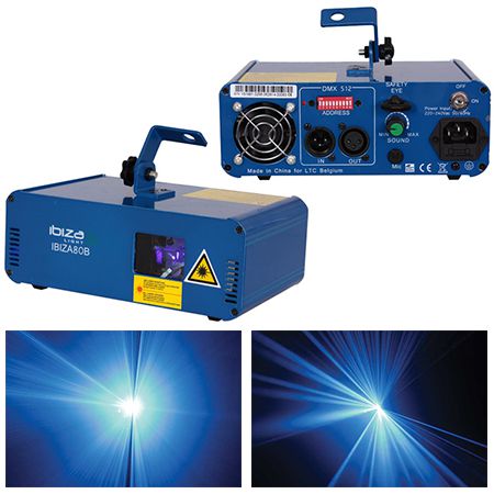 Laser albastru 80 mW, efect DMX, Ibiza Light IBIZA80B