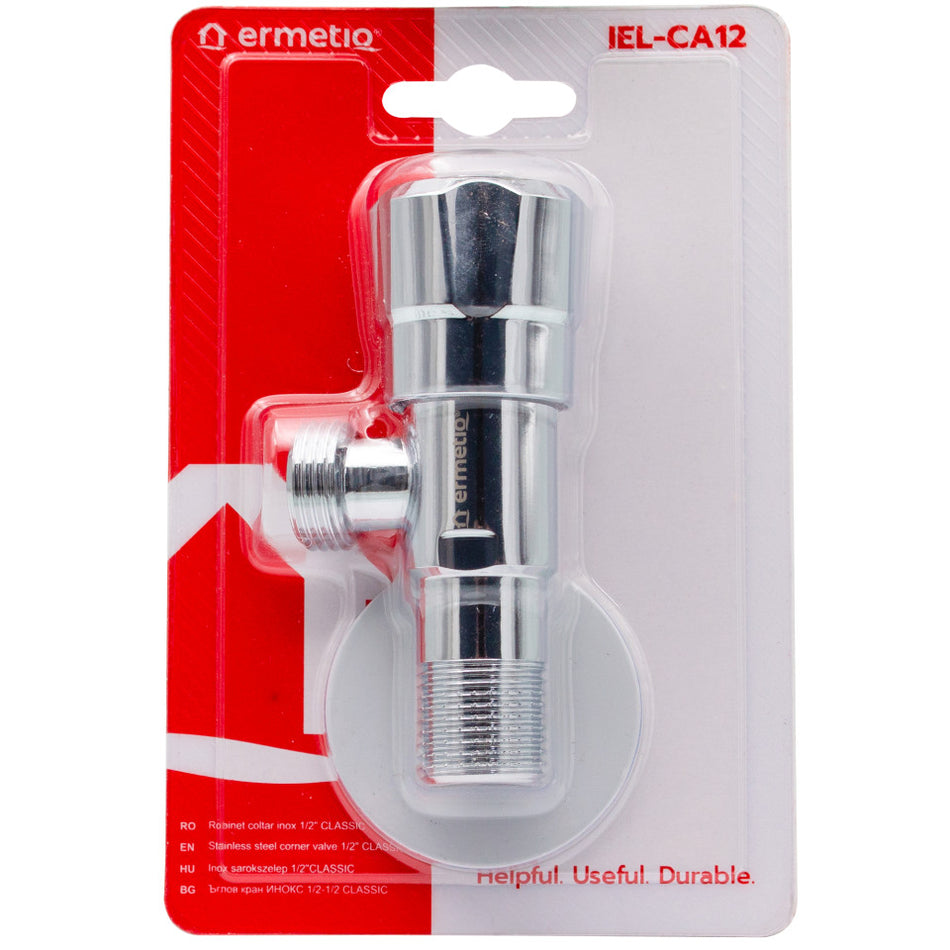 Robinet colțar Ermetiq Classic din inox SUS304 cu racord 1/2 inch și cartuș ceramic