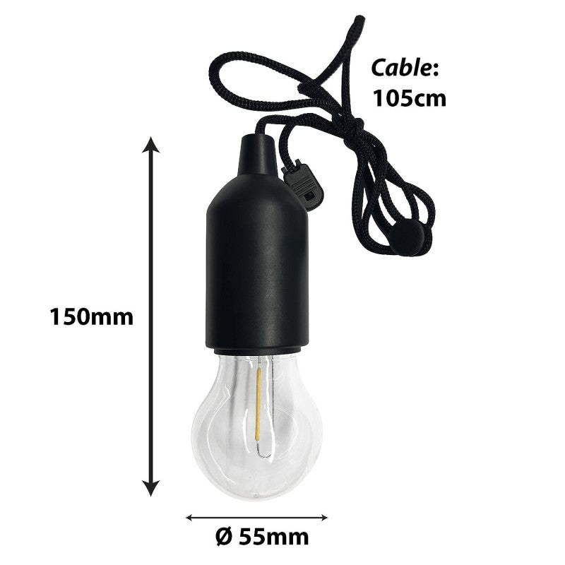 Lampă LED retro cu filament pe baterii, cu lumină caldă și cablu de 100 cm, neagră Velamp IL84-F