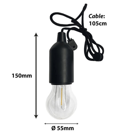 Lampă LED retro cu filament pe baterii, cu lumină caldă și cablu de 100 cm, neagră Velamp IL84-F