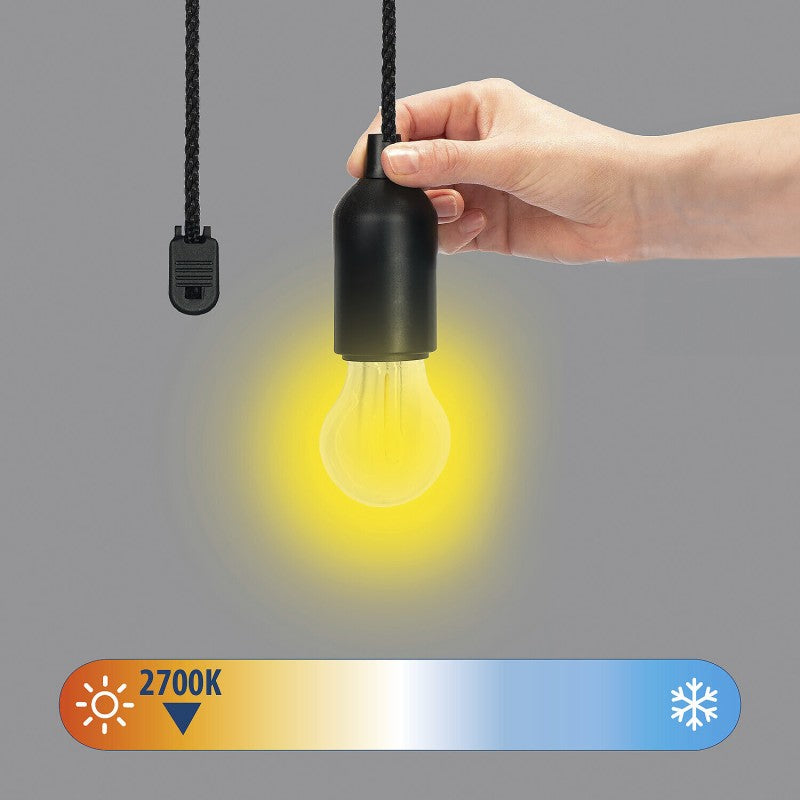 Lampă LED retro cu filament pe baterii, cu lumină caldă și cablu de 100 cm, neagră Velamp IL84-F