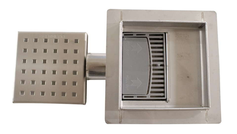 Sifon de pardoseală din inox cu ieșire laterală POINTS 120×120 mm / 40-50 mm