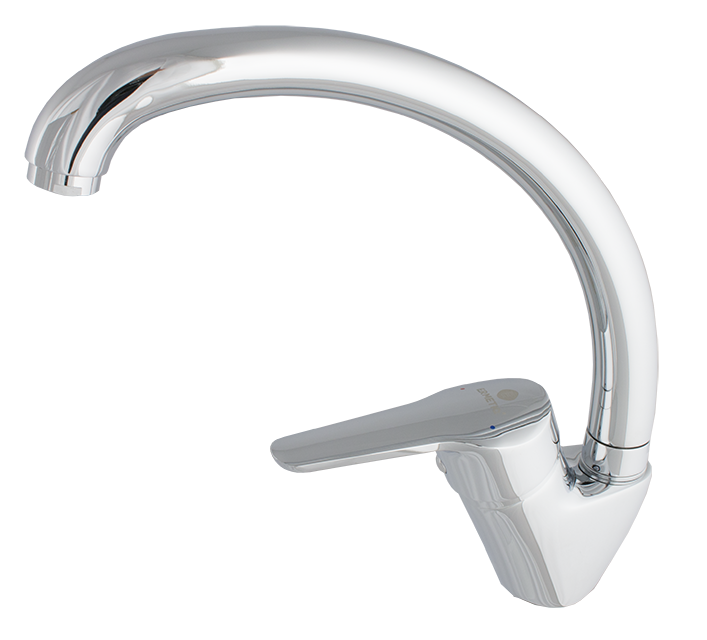 Baterie de bucătărie monocomandă tip lebădă din alamă cromată cu cartuș ceramic de 40 mm