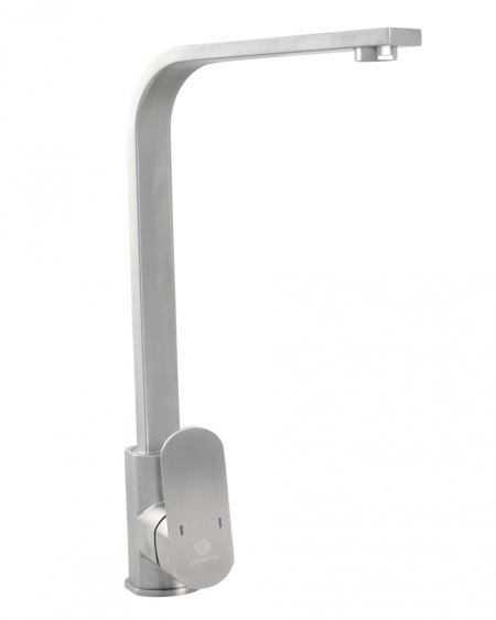 Baterie de bucătărie monocomandă FLAT din inox SUS 304 cu pipă înaltă rotativă la 360°
