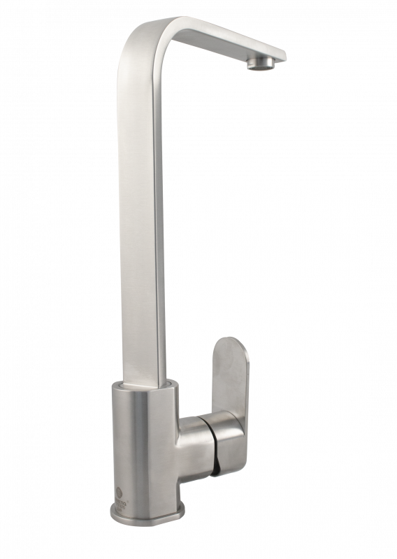 Baterie de bucătărie monocomandă FLAT din inox SUS 304 cu pipă înaltă rotativă la 360°