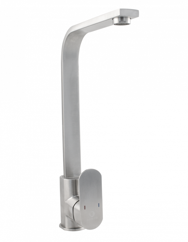 Baterie de bucătărie monocomandă FLAT din inox SUS 304 cu pipă înaltă rotativă la 360°