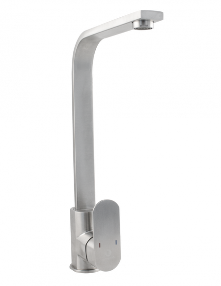 Baterie de bucătărie monocomandă FLAT din inox SUS 304 cu pipă înaltă rotativă la 360°