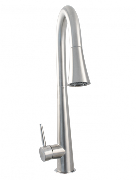 Baterie monocomandă de bucătărie din inox SUS 304 cu duș extractibil și pipă rotativă la 360°