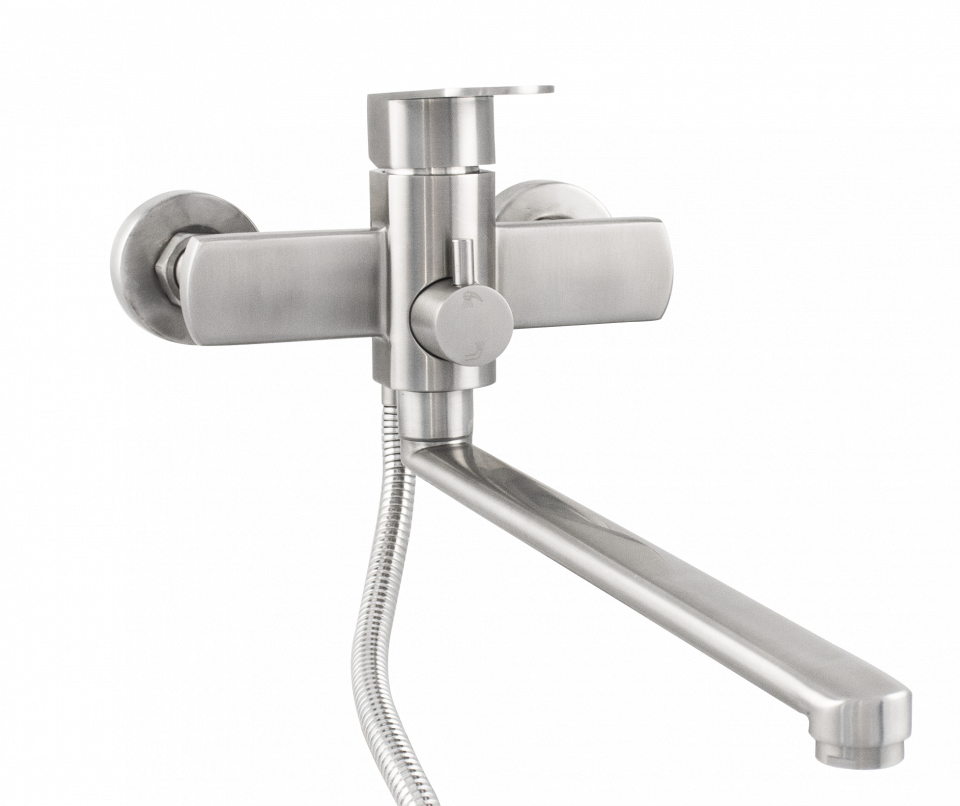 Baterie cadă Ermetiq din inox SUS 304 cu pipă lungă de 30 cm și duș