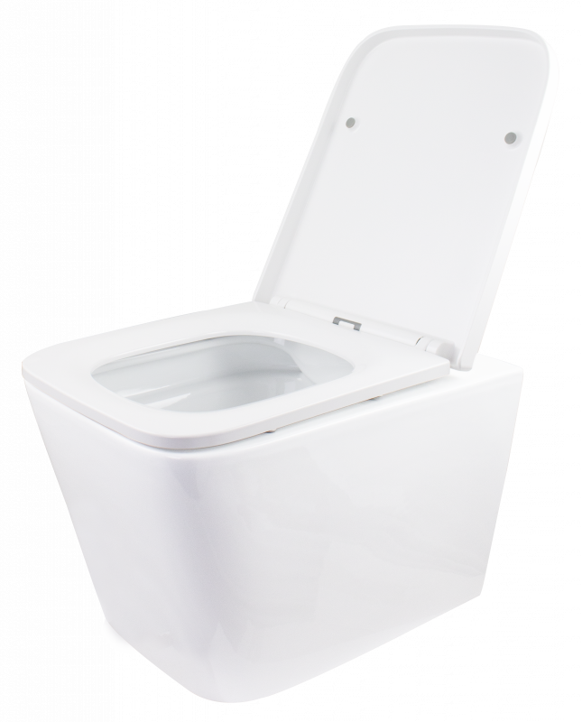 WC suspendat ERMETIQ SQUARE cu capac soft-close și dimensiuni 505 × 350 × 350 mm