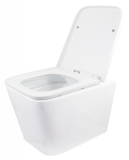 WC suspendat ERMETIQ SQUARE cu capac soft-close și dimensiuni 505 × 350 × 350 mm