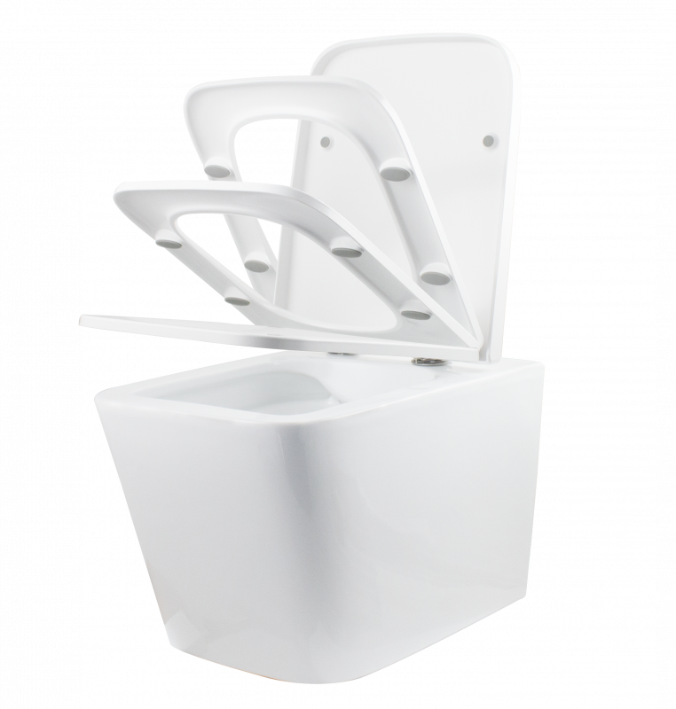 WC suspendat ERMETIQ SQUARE cu capac soft-close și dimensiuni 505 × 350 × 350 mm