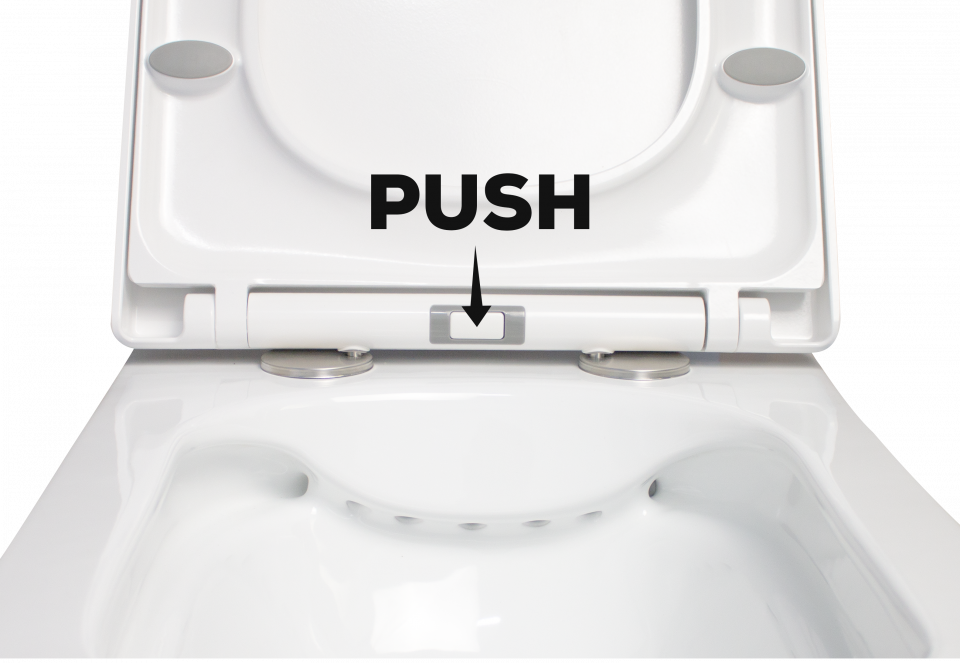 WC suspendat ERMETIQ SQUARE cu capac soft-close și dimensiuni 505 × 350 × 350 mm