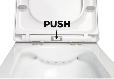 WC suspendat ERMETIQ SQUARE cu capac soft-close și dimensiuni 505 × 350 × 350 mm