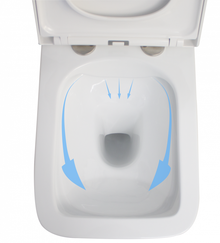 WC suspendat ERMETIQ SQUARE cu capac soft-close și dimensiuni 505 × 350 × 350 mm