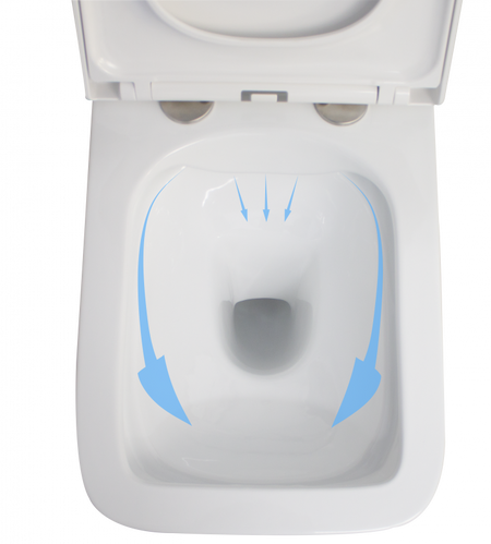WC suspendat ERMETIQ SQUARE cu capac soft-close și dimensiuni 505 × 350 × 350 mm