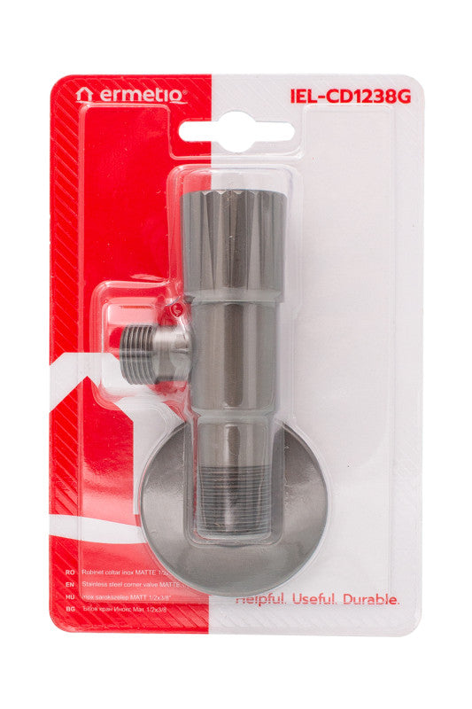 Robinet colțar Ermetiq din inox SUS304 1/2 × 3/8 cu finisaj gri mat