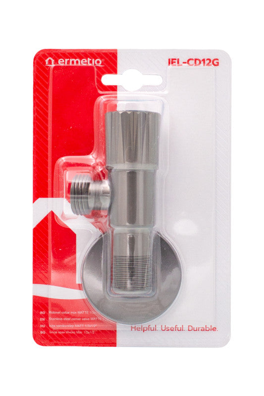 Robinet colțar Ermetiq din inox SUS304 1/2 × 1/2 inch gri mat