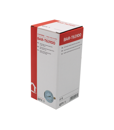 Termometru de imersie axial Ermetiq cu cadran de 63 mm și tijă de 100 mm, 0-120 °C