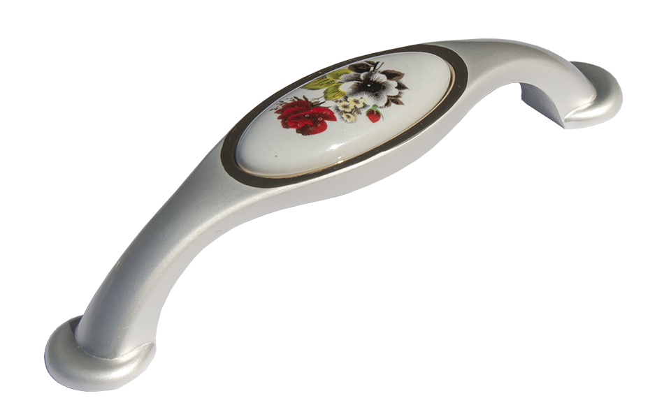 Mâner mobilier argintiu mat cu inserție din ceramică de 160 mm