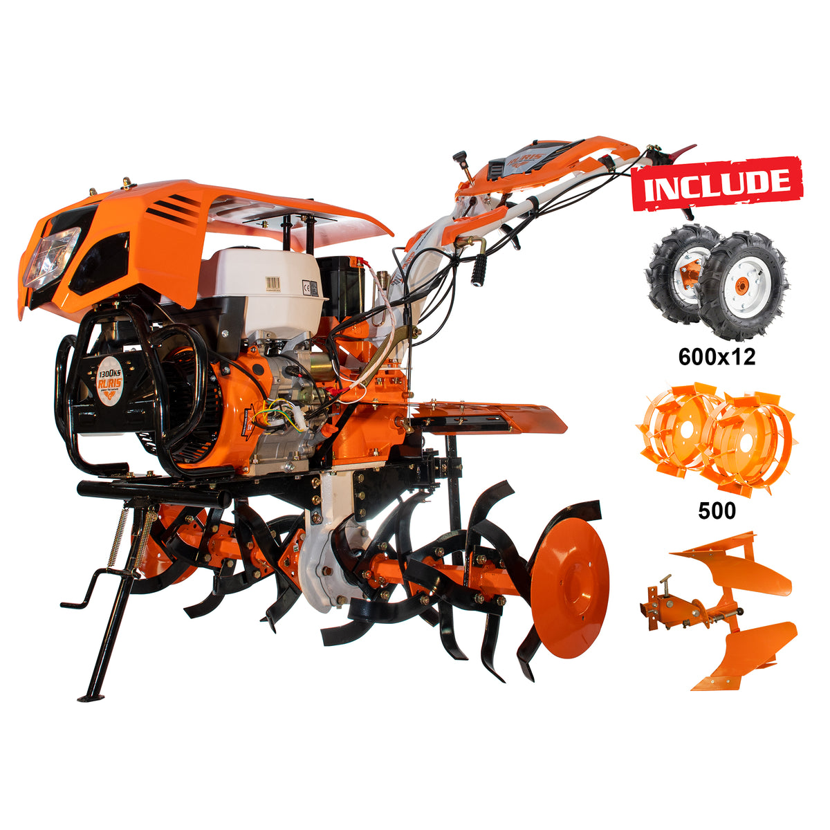 Motocultor RURIS 1300KS + roti cauciuc 5.00-12+plug reversibil rev2+roti metalice 500+set contragreutati 20kg -54