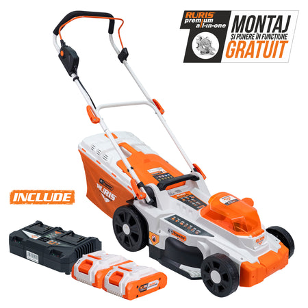 Masina de tuns gazon pe acumulator RURIS RXI3744E Power Alfa Up {contine 2 acumulatori+incarcator dublu}
