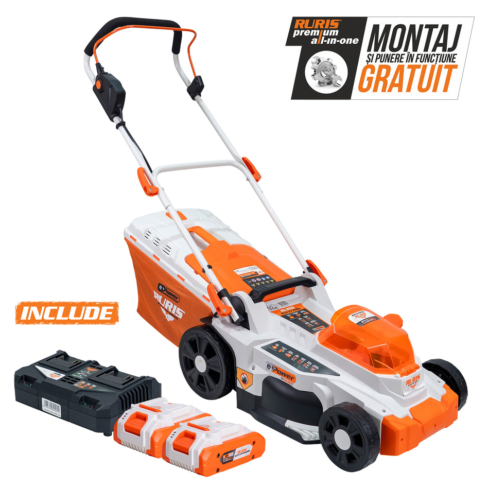 Masina de tuns gazon pe acumulator RURIS RXI3744E Power Alfa Up {contine 2 acumulatori+incarcator dublu}