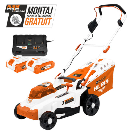 Masina de tuns gazon pe acumulator RURIS RXI3744E Power Alfa Up {contine 2 acumulatori+incarcator dublu}
