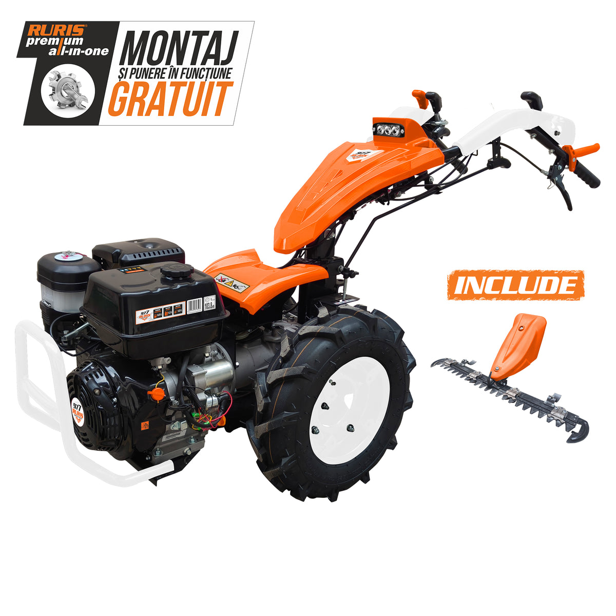 Motocultivator Ruris 977c + Lama De Cosit C977 16 Cp, 5 Viteze