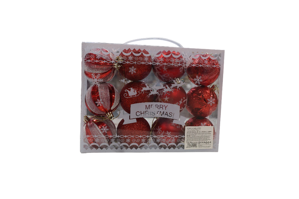 Globuri Pom Craciun, Rosii, 12 Buc/set