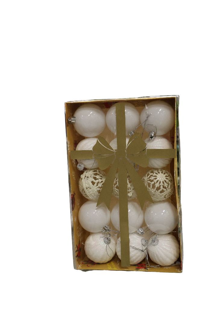 Globuri Pom Craciun, Albe, 15 Buc/set