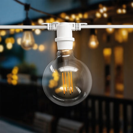 Ghirlandă luminoasă pentru exterior cu 10 dulii E27 și cablu alb de 10 m K-22025070