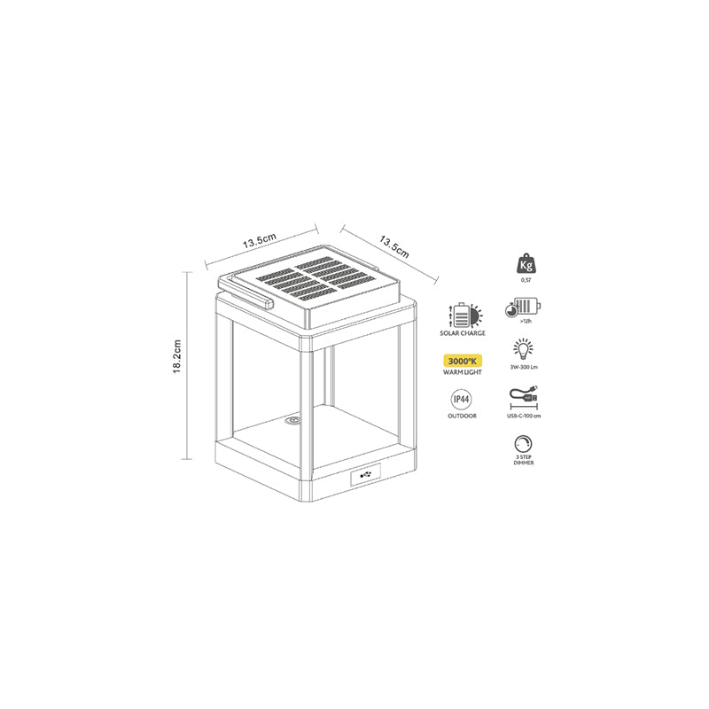 Lampă de masă cu încărcare solară 3W 300lm, alb cald, autonomie 10 ore K-23861001