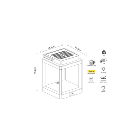 Lampă de masă cu încărcare solară 3W 300lm, alb cald, autonomie 10 ore K-23861001
