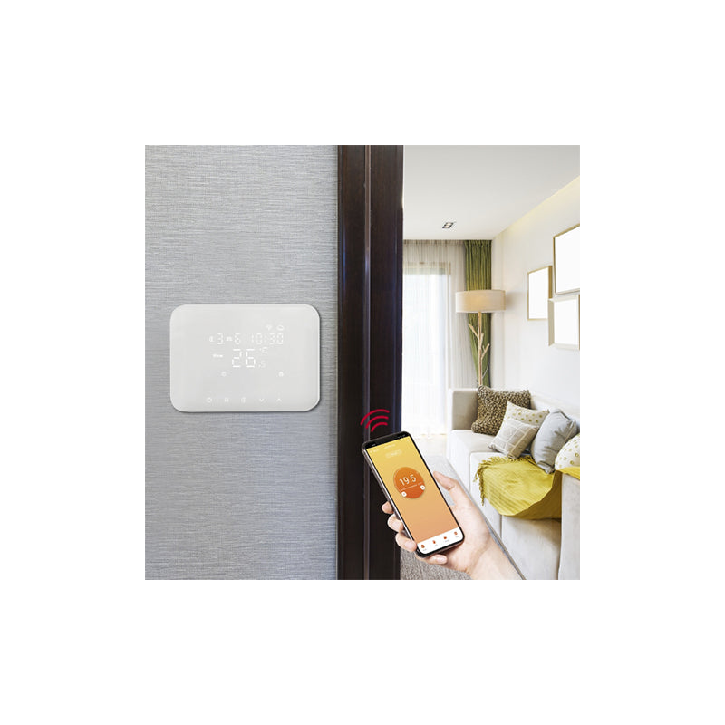 Termostat smart soft touch Wi-Fi cu programare, touch alb, funcții vocale Isnatch K-49683034