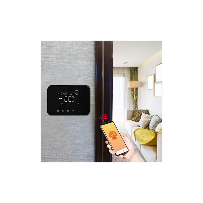 Termostat inteligent soft touch Wi-Fi negru, panou tactil, Isnatch K-49683035
