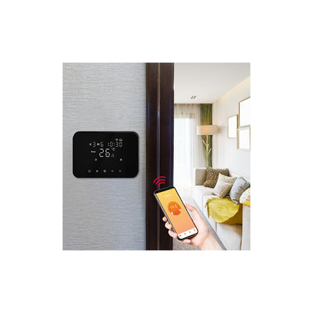 Termostat inteligent soft touch Wi-Fi negru, panou tactil, Isnatch K-49683035