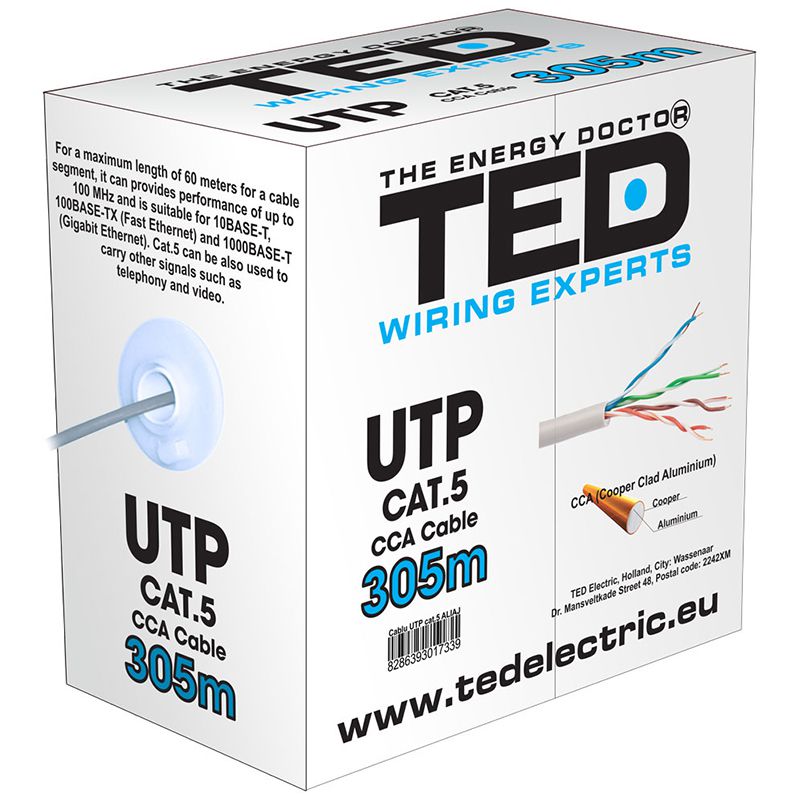 Cablu UTP CAT 5 CCA 0.5 mm rola 305 m Ted Electric KAB-TED3