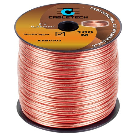 Cablu difuzor din cupru 2 × 0,35 mm² transparent pe rolă de 100 m KAB0303