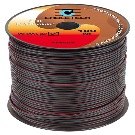 Cablu difuzor negru, 2 × 0.50 mm cupru, rola 100 m KAB0306