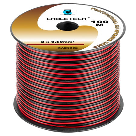 Cablu difuzor din cupru 2 × 0,50 mm² roșu/negru pe rolă de 100 m Cabletech KAB0382