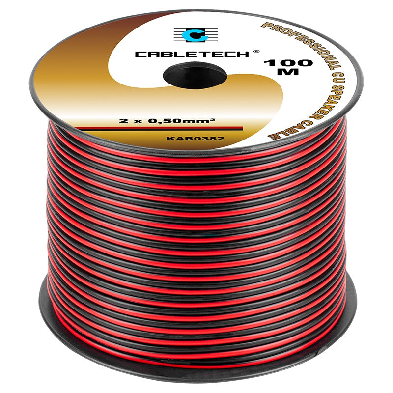 Cablu difuzor din cupru 2 × 0,50 mm² roșu/negru pe rolă de 100 m Cabletech KAB0382